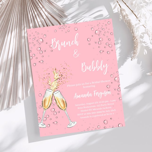Papier Brunch Bubbly Fête des mariées rose rousse invitat (Créateur téléchargé)