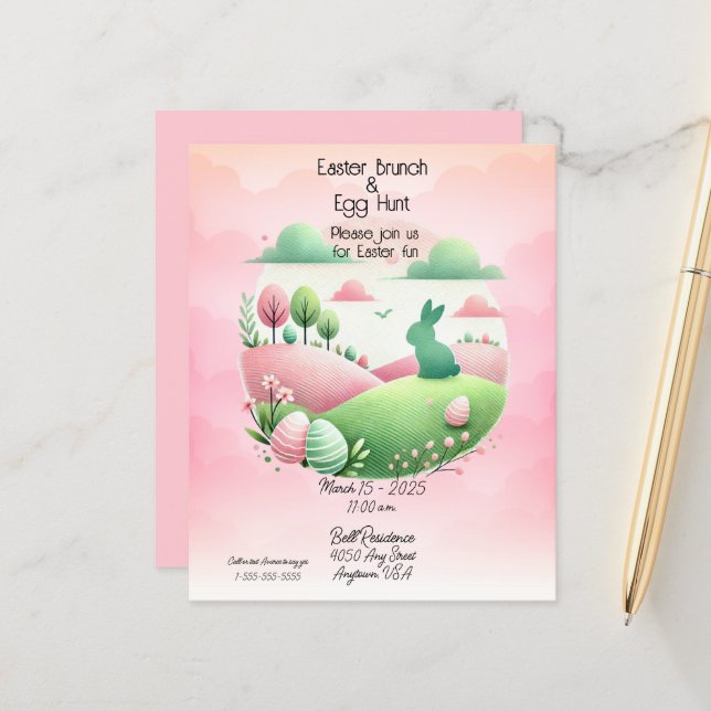 Papier Brunch de Pâques et chasse aux oeufs rose et vert (Devant/Arrière en situation)
