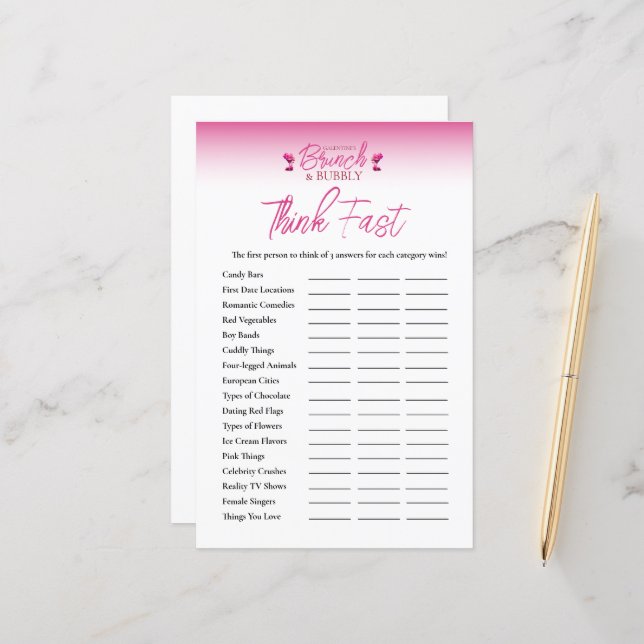 Papier Brunch et Bubbly Galentines Penser au jeu rapide (Devant/Arrière en situation)