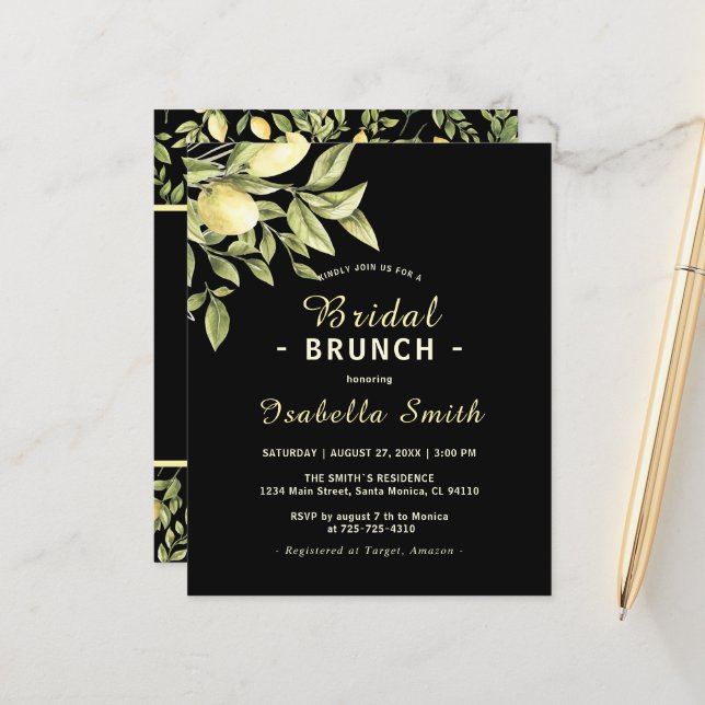 Papier Brunch nuptial Budget Citrons noirs verdure (Devant/Arrière en situation)