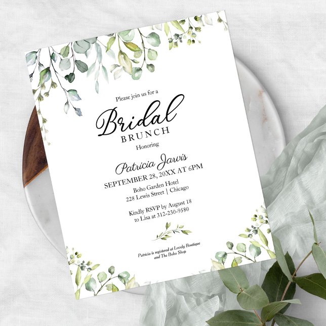 Papier Brunch nuptial vert Invitation budgétaire (Créateur téléchargé)