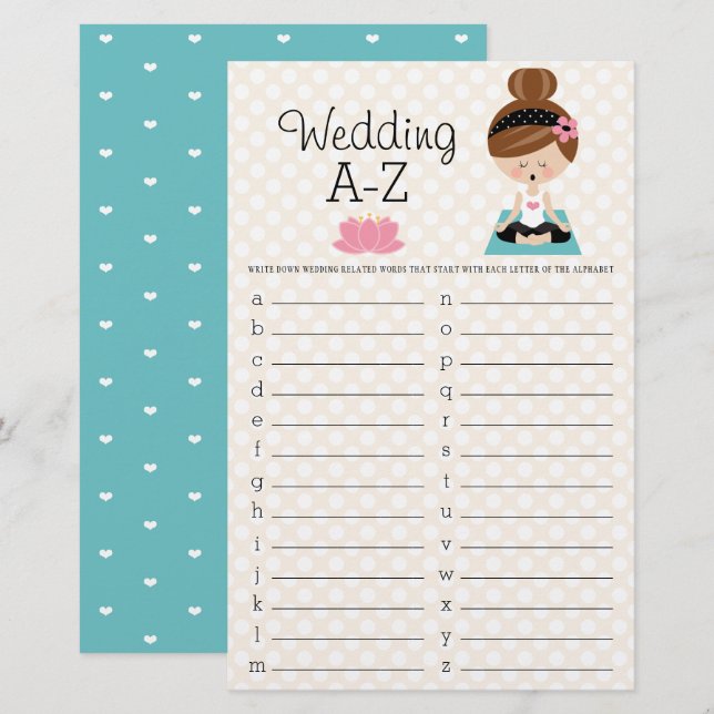 Papier Brunette Yoga Fête des mariées Mariage A-Z Jeu (Devant / Derrière)