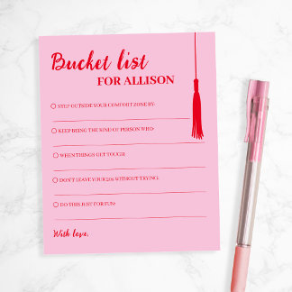 Papier Bucket List Pink & Red Graduation Advice Tassel