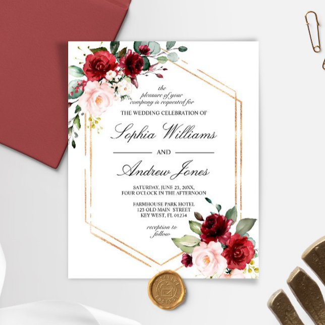 Papier Budet Bourgogne & Faire-part de mariage rose pâle (Créateur téléchargé)