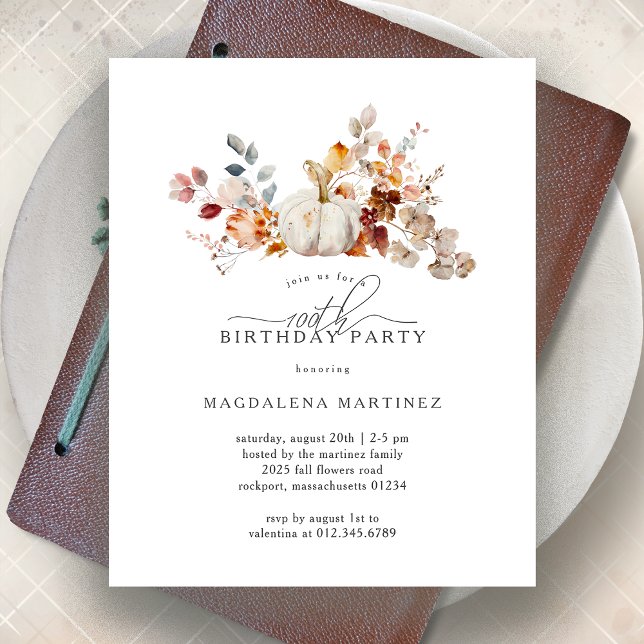 Papier BUDGET 100e anniversaire Citrouille Automne Fleurs (Créateur téléchargé)