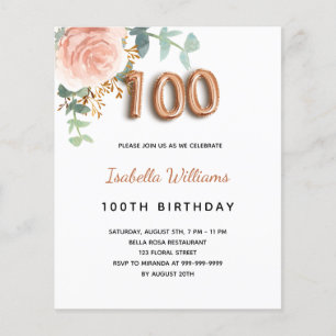 Papier Budget 100e anniversaire floral rose or eucalyptus