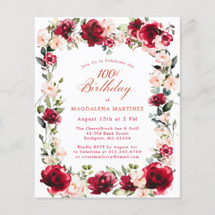 Papier BUDGET 100e anniversaire Invitation rose rose rose