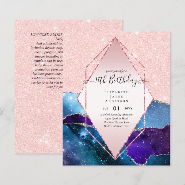 Papier BUDGET 16e anniversaire Glittery AGATE Sparkle Inv (Devant / Derrière)