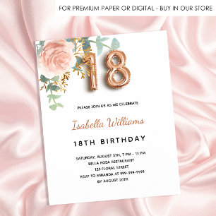 Papier Budget 18e anniversaire floral rose or eucalyptus