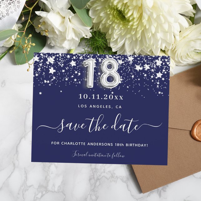 Papier Budget 18e anniversaire marine bleu argent date de (Créateur téléchargé)