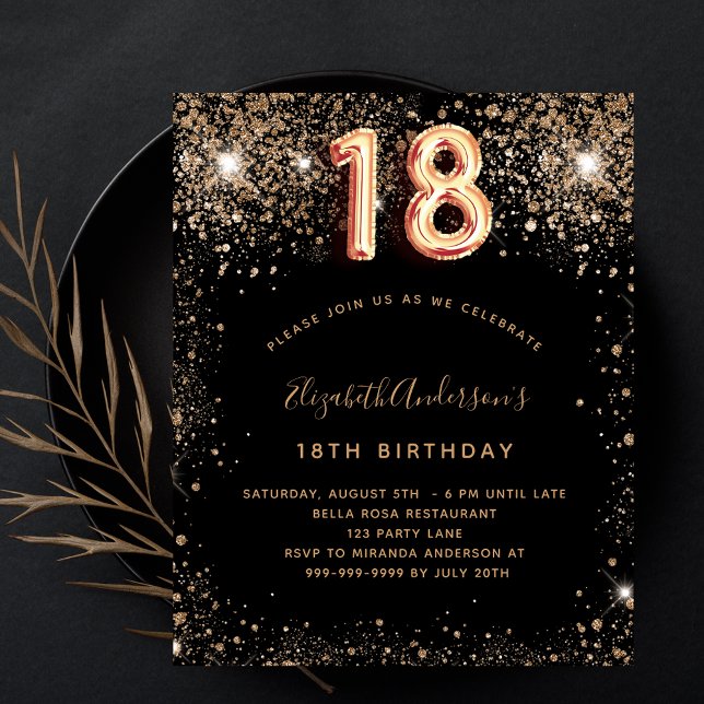 Papier Budget 18e anniversaire parties scintillant en or  (Créateur téléchargé)
