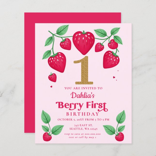 Papier Budget 1er Anniversaire Berry Premier Invitation (Devant / Derrière)