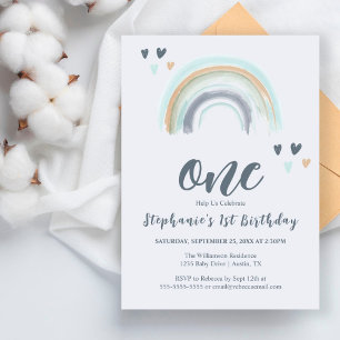 Papier Budget 1er anniversaire Boho bleu arc-en-ciel