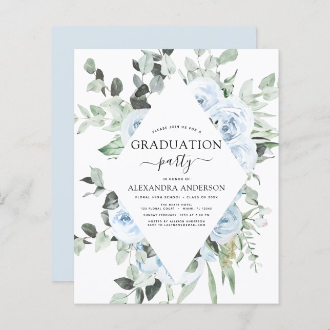 Papier Budget 2022 Dusty Blue Graduation Floral (Devant / Derrière)