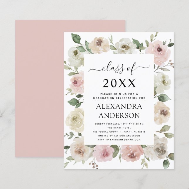 Papier Budget 2022 Dusty Rose Pink Graduation Floral (Devant / Derrière)