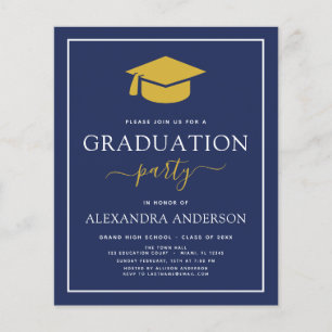 Papier Budget 2022 Graduation Marine Blue Gold Invitation
