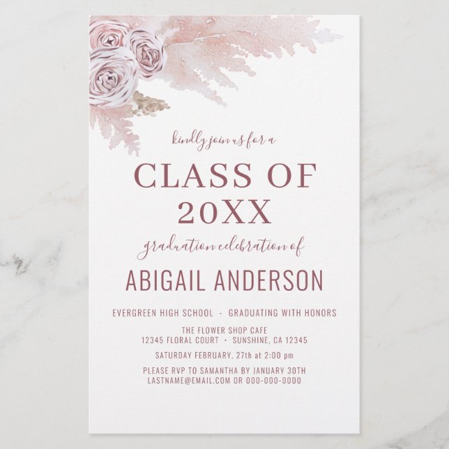 Papier Budget 2023 Boho Pampas Graduation Invitation (Devant)