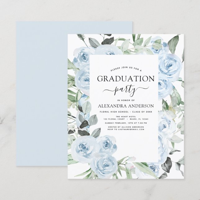 Papier Budget 2023 Dusty Blue Graduation Floral (Devant / Derrière)