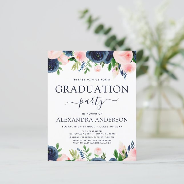 Papier Budget 2023 Graduation Marine Bleu Blush Rose Flor (Debout devant)