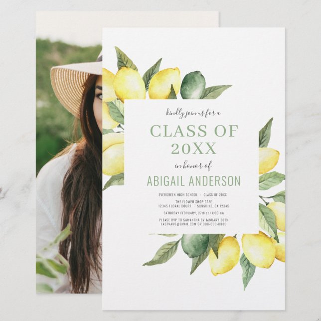 Papier Budget 2023 Photo moderne Lemon Grad Invitation (Devant / Derrière)