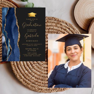 Papier Budget 2024 Graduation Blue Agate Photo Invitation