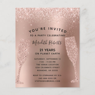 Papier Budget 21e anniversaire Champagne Rose Invitation 