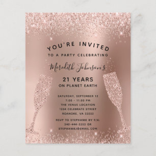 Papier Budget 21e anniversaire Champagne Rose Invitation 