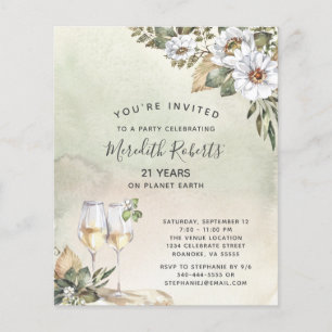 Papier Budget 21e Anniversaire Champagne Toast Floral Inv