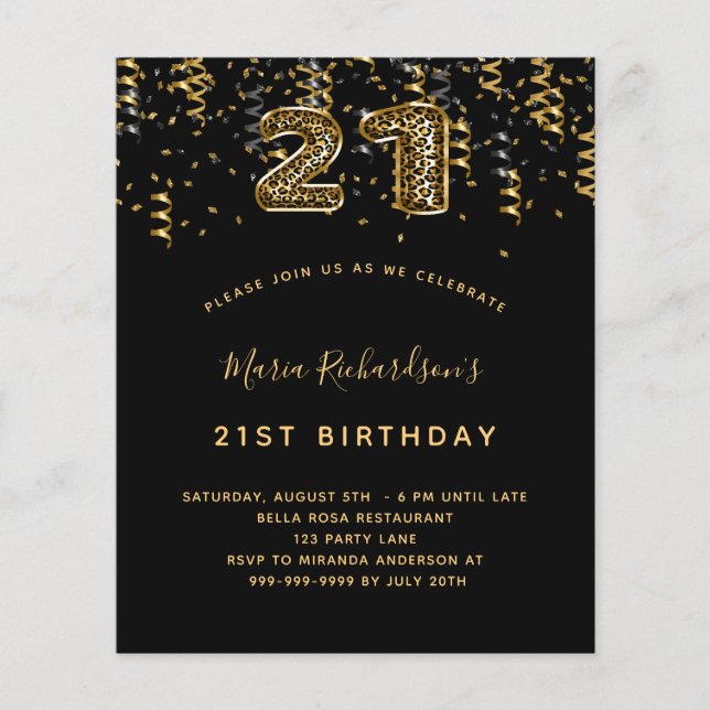 Papier Budget 21e anniversaire de la fête léopard d'or no (Devant)