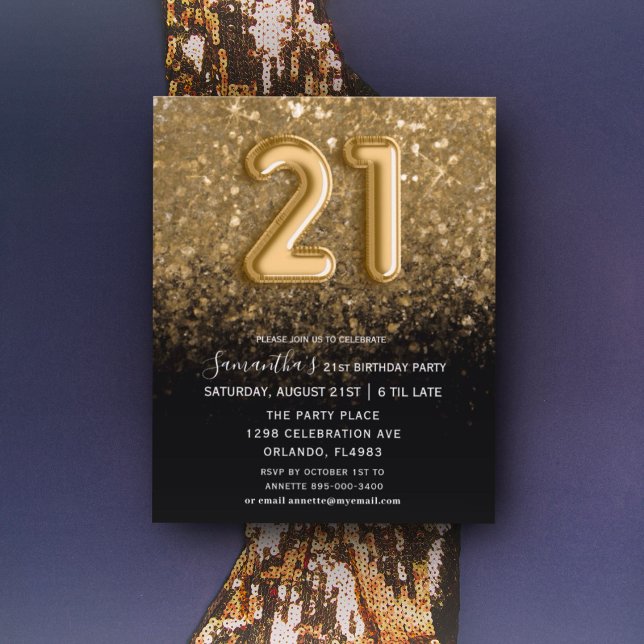 Papier Budget 21e anniversaire Invitation Black & Gold (Créateur téléchargé)