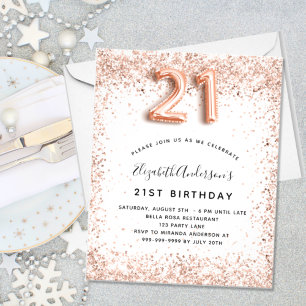 Papier Budget 21e anniversaire rose or blanc invitation