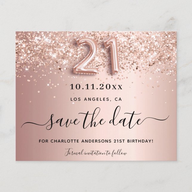 Papier Budget 21e anniversaire rose or blush enregistrer  (Devant)