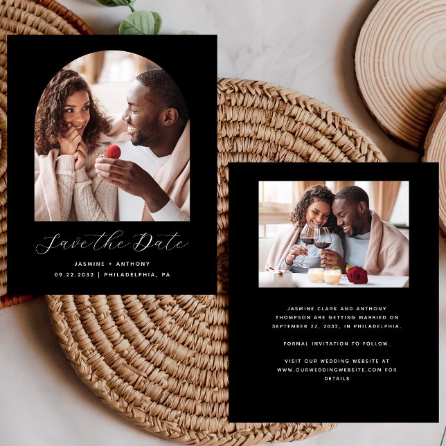 Papier Budget 2-Photo Boho Arch noir Enregistrer la date (Créateur téléchargé)