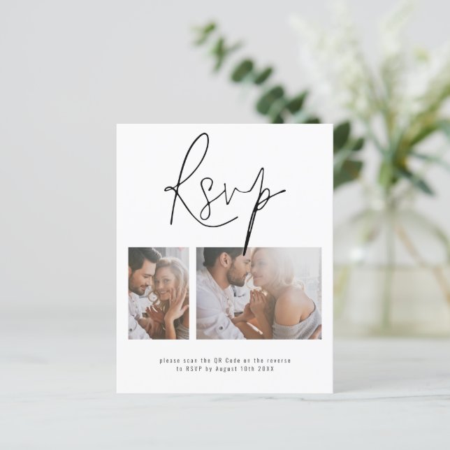 Papier Budget 2 Photo QR Code Mariage en ligne RSVP Enc (Debout devant)