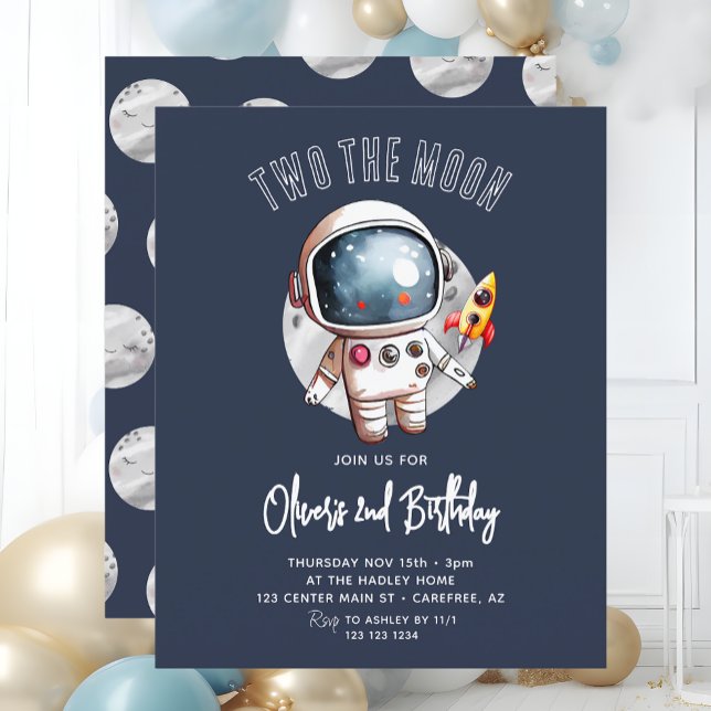 Papier Budget 2e Deux La Lune Invitation Anniversaire (Créateur téléchargé)