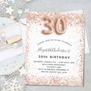Papier Budget 30e anniversaire rose or blanc invitation