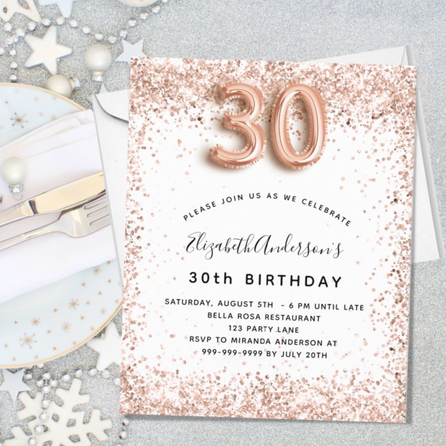 Papier Budget 30e anniversaire rose or blanc invitation (Créateur téléchargé)