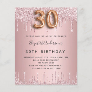 Papier Budget 30e anniversaire rose poussiéreux gouttes d