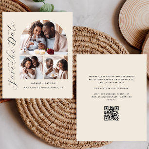 Papier Budget 3-Photo Beige QR Code Enregistrer la date