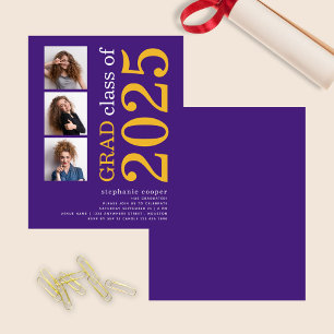 Papier Budget 3 photo Bold 2025 Purple Graduation Invitat
