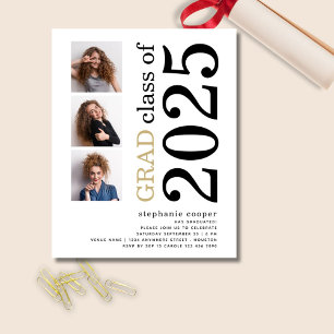 Papier Budget 3 photo Bold 2025 White Graduation Invitati