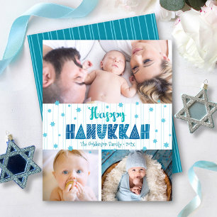 Papier Budget 3 Photo Happy Hanoukka Turquoise Stars Card
