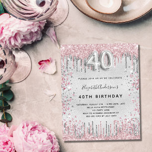 Papier Budget 40e anniversaire argent rose invitation