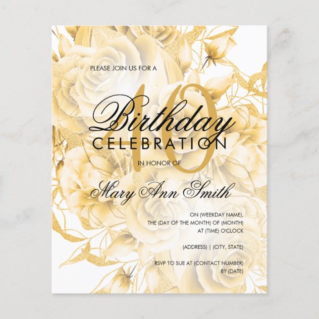 Papier Budget 40e anniversaire Floral Invitation or (Devant)