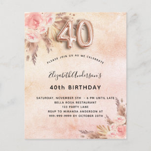 Papier Budget 40e anniversaire pampas herbe invitation ro