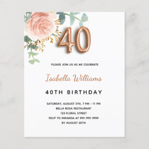 Papier Budget 40e anniversaire rose or eucalyptus floral