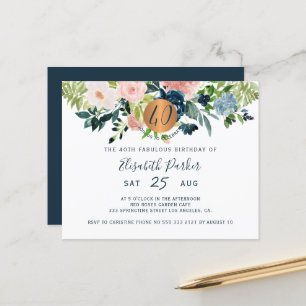Papier Budget 40e fête d'anniversaire fleurie Invitation