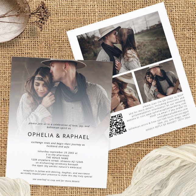 Papier Budget 4 Photos superposer le code QR Mariage bohè (Front and back view)
