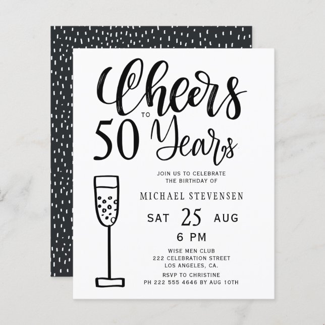 Papier Budget 50 ans anniversaire invitation (Devant / Derrière)