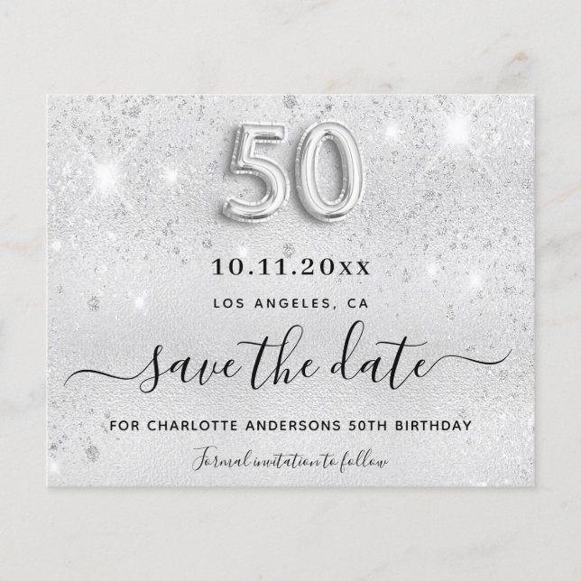 Papier Budget 50e anniversaire argent parties scintillant (Devant)